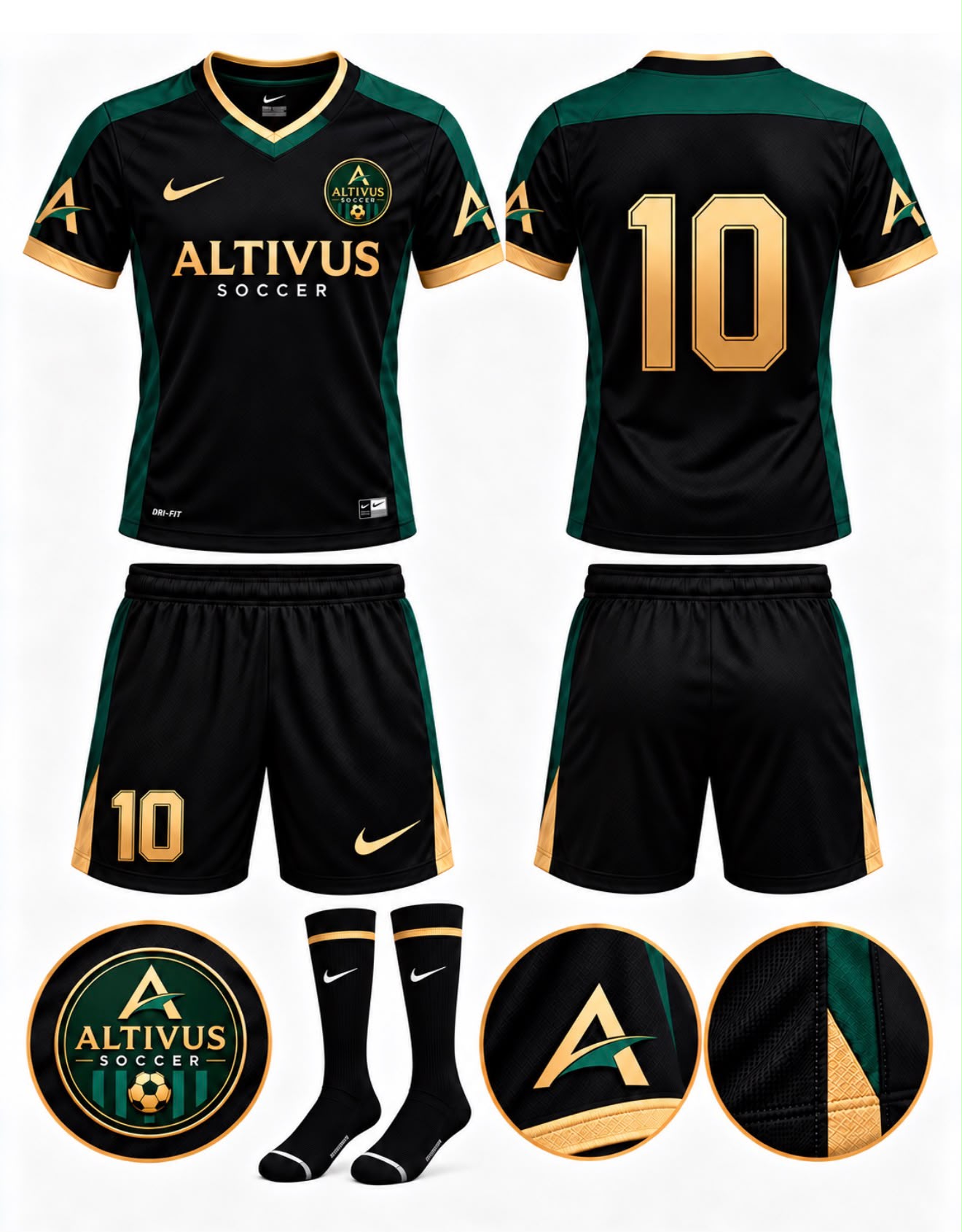 ALTIVUS black game kit with jersey, shorts and socks