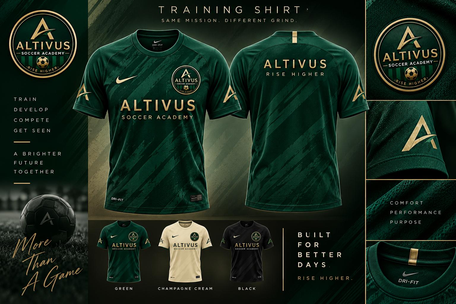 ALTIVUS green, champagne cream and black training shirts
